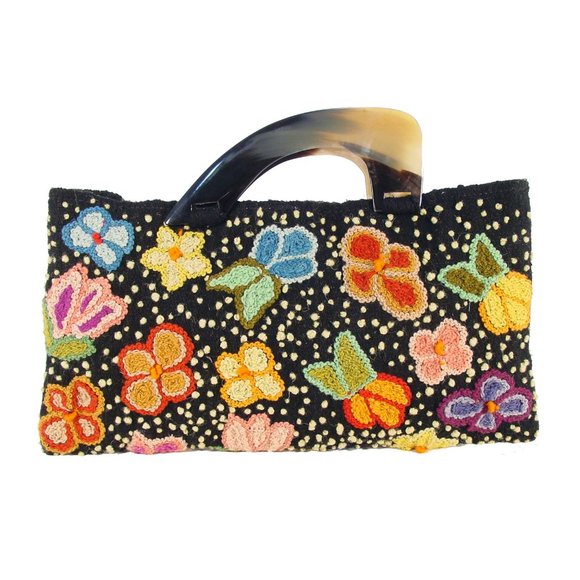 Annie O. Handbags - ANNIE O. Floral Embroidered Wool Handbag - Fair Trade, Handcrafted in Peru